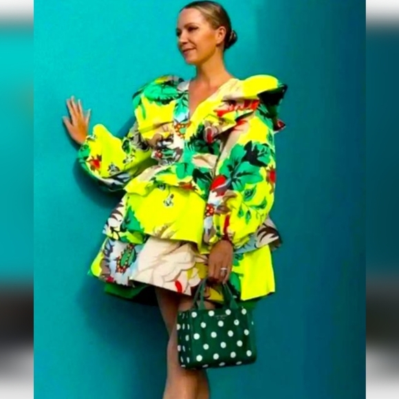 Christopher John Roger's x Target Dress Chartreuse Green Yellow Floral Ruffle - Picture 2 of 9
